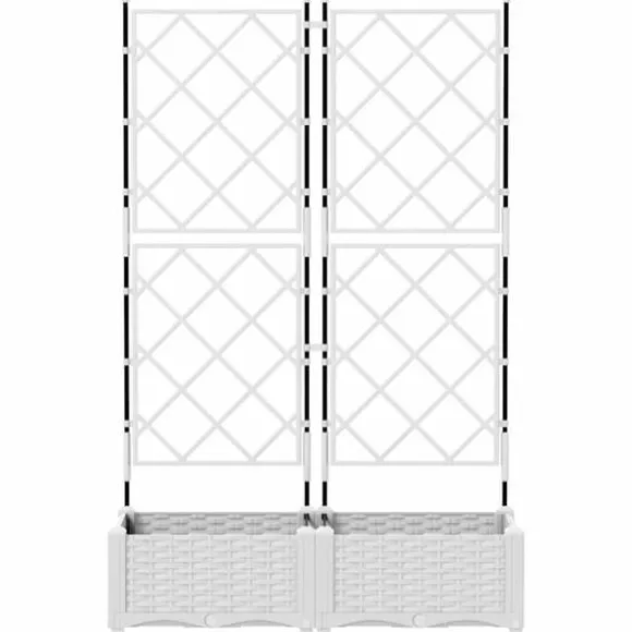 Trädgårdsbehållare med spaljé - 2 st | Färg: Vit | Storlek: 80x40x125.5 cm