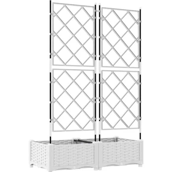 Trädgårdsbehållare med spaljé - 2 st | Färg: Vit | Storlek: 80x40x125.5 cm