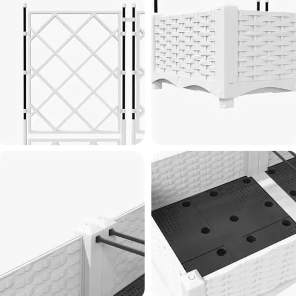 Trädgårdsbehållare med spaljé - 2 st | Färg: Vit | Storlek: 80x40x125.5 cm