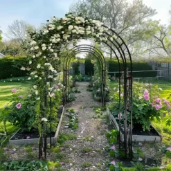 Trädgårdsbåge & Spaljé - Gotisk Portal - 216 cm Hög - Pulverlackerat Järn - För Klätterväxter & Bröllop - Utomhus - Svart