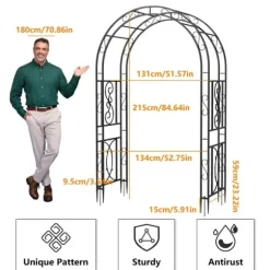 Trädgårdsbåge & Spaljé - Gotisk Portal - 216 cm Hög - Pulverlackerat Järn - För Klätterväxter & Bröllop - Utomhus - Svart