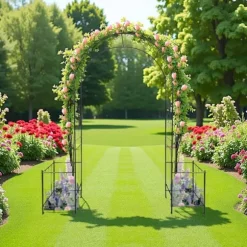 Trädgårdsbåge i metall för klätterväxter, hållbar svart båge för rosor och vinrankor, perfekt för bröllop, fest & trädgård 7,15 ft
