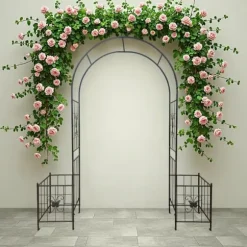 Trädgårdsbåge i metall för klätterväxter, hållbar svart båge för rosor och vinrankor, perfekt för bröllop, fest & trädgård 7,15 ft