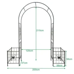 Trädgårdsbåge i metall för klätterväxter, hållbar svart båge för rosor och vinrankor, perfekt för bröllop, fest & trädgård 7,15 ft