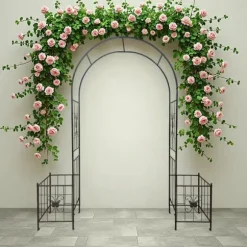 Trädgårdsbåge i metall för klätterväxter, hållbar svart båge för rosor och vinrankor, perfekt för bröllop, fest & trädgård 7,15 ft