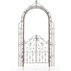 Trädgårdsbåge med grind - GRENADA - Antikbrun - Smedejärn - 235 cm höjd - 100 cm bredd