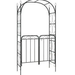 Trädgårdsbåge med grind svart 108x45x235 cm stål