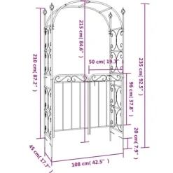 Trädgårdsbåge med grind svart 108x45x235 cm stål - Trädgårdsbåge - Trädgårdsbågar - Home & Living