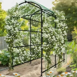 Trädgårdsbåge Spaljé - Metall Växtstöd - 160 cm Hög - Pulverlackerad - För Klätterväxter & Gurka - Utomhus Båge/Tunnel - Vit