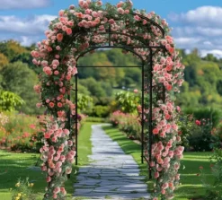 Trädgårdsbåge Spaljé - Metall Växtstöd - 160 cm Hög - Pulverlackerad - För Klätterväxter & Gurka - Utomhus Båge/Tunnel - Vit