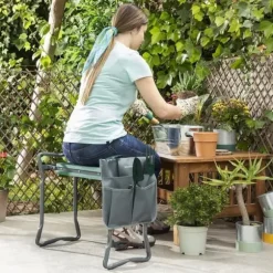 Trädgårdsbänk - INNOVAGOODS - Ställning - Fällbar - Verktygsväska - 2 Platser