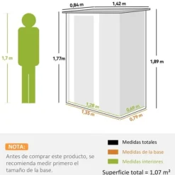 Trädgårdsbod - Redskapsförråd - 236×174×190 cm - Metall - Vattentät - 2 Skjutdörrar - Sluttande Tak - 4 Fönster - Grå