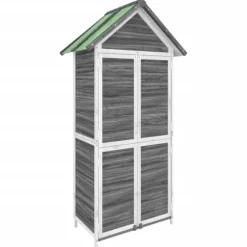 Trädgårdsbod i massiv furu - Förvaringslösning för trädgårdsredskap | Färg: Grå | Storlek: 89x52,5x175 cm