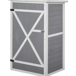 Trädgårdsbod i trä 75×56×115 cm med hyllplan, svart/grå/vit