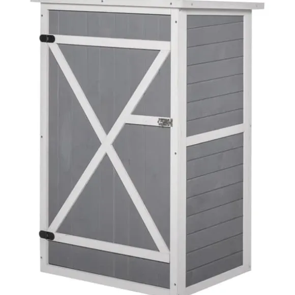 Trädgårdsbod i trä 75×56×115 cm med hyllplan, svart/grå/vit