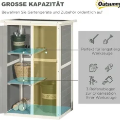 Trädgårdsbod i trä 75×56×115 cm med hyllplan, svart/grå/vit