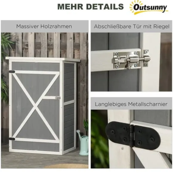 Trädgårdsbod i trä 75×56×115 cm med hyllplan, svart/grå/vit