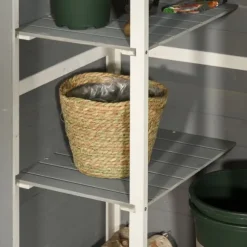 Trädgårdsbod i trä 75×56×115 cm med hyllplan, svart/grå/vit