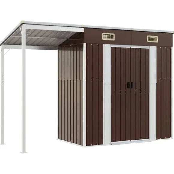 Trädgårdsbod med förlängt tak brun 277x107x181 cm stål