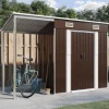 Trädgårdsbod med förlängt tak brun 277x107x181 cm stål