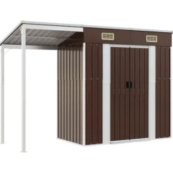 Trädgårdsbod med förlängt tak brun 277x107x181 cm stål
