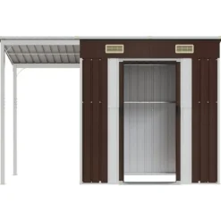 Trädgårdsbod med förlängt tak brun 277x107x181 cm stål