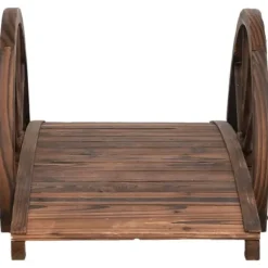 Trädgårdsbro med hjulhalvor - Hållbar gångbro i granträ | Storlek: 99x50x38 cm