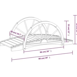 Trädgårdsbro med hjulhalvor - Hållbar gångbro i granträ | Storlek: 99x50x38 cm