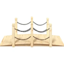 Trädgårdsbro med kedjeräcken i massivt granträ | Storlek: 150x67x56 cm | Färg: Naturlig träton