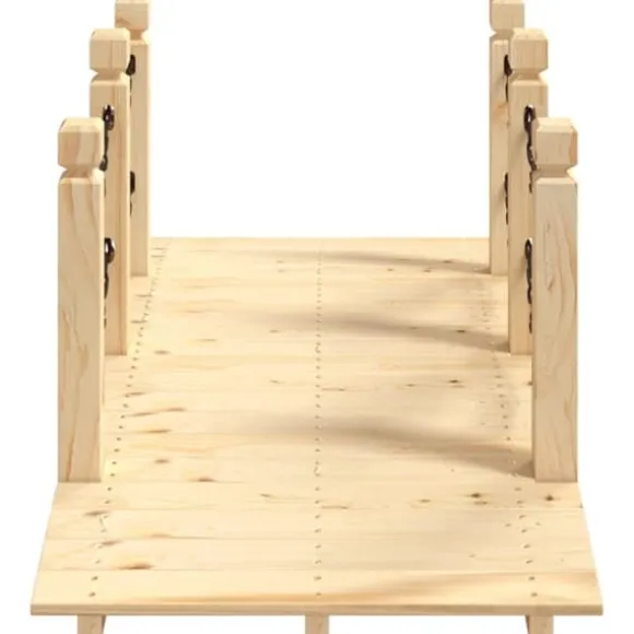 Trädgårdsbro med kedjeräcken i massivt granträ | Storlek: 150x67x56 cm | Färg: Naturlig träton