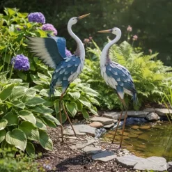 Trädgårdsdekoration Figurer, Häger Set, 73,5x53,5x20 cm och 68x30x18,5 cm, Flerfärgad