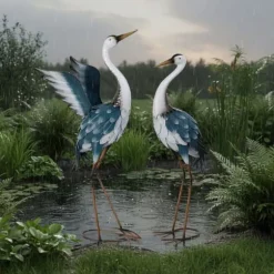 Trädgårdsdekoration Figurer, Häger Set, 73,5x53,5x20 cm och 68x30x18,5 cm, Flerfärgad