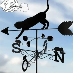 Trädgårdsflöjel - WENKO - Katt - Höjd 170 cm - Väderbeständigt material - N-S-W-O-indikatorer