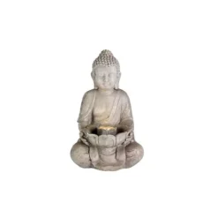 Trädgårdsfontän - LUMINEO - Sittande Buddha - Grå - LED-belysning