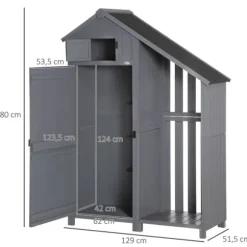Trädgårdsförråd, Trä, 129x51,5x180 cm, Grå och Svart