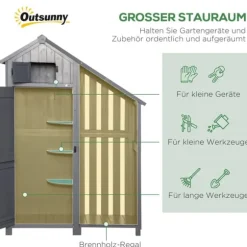 Trädgårdsförråd, Trä, 129x51,5x180 cm, Grå och Svart