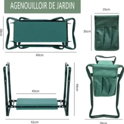 Trädgårdsknäbänk med nedfällbart mjukt säte, multifunktionella trädgårdsunderlägg med förvaringsväska för verktyg