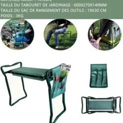 Trädgårdsknäbänk med nedfällbart mjukt säte, multifunktionella trädgårdsunderlägg med förvaringsväska för verktyg