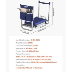 Trädgårdsknäbänk och sittplats, 58,5x30x48,5 cm, hopfällbar, extra robust, verktygsväska