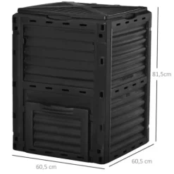 Trädgårdskompost - Kompostbehållare - 300 L Kapacitet - 48 Ventilationshål - 60,5×60,5×81,5 cm - Plast - Svart