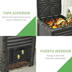 Trädgårdskompost - Kompostbehållare - 300 L Kapacitet - 48 Ventilationshål - 60,5×60,5×81,5 cm - Plast - Svart