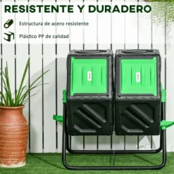 Trädgårdskompost - Roterande komposttumbler - Dubbelkammare - 130 l - Metall - 67 x 60 x 77 cm - Svart