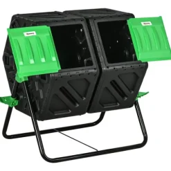Trädgårdskompost - Roterande komposttumbler - Dubbelkammare - 130 l - Metall - 67 x 60 x 77 cm - Svart