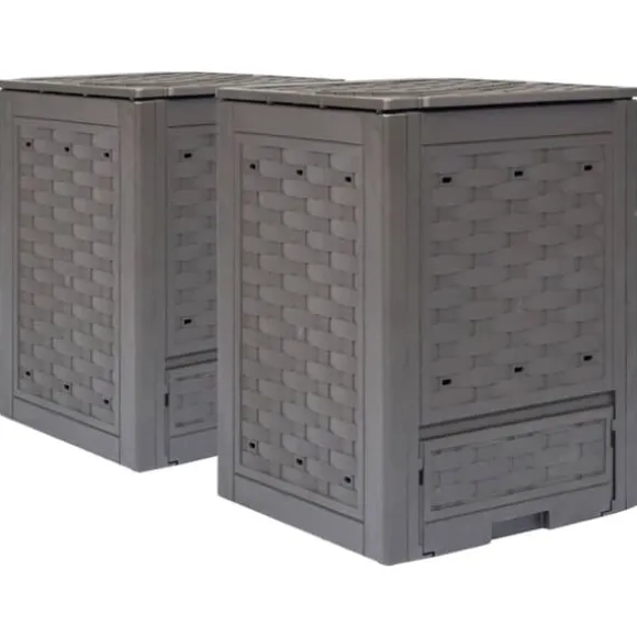 Trädgårdskompost 2 st brun 60x60x83 cm 600 L plastrotting - Trädgårdskompost - Trädgårdskomposter - Home & Living