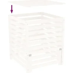 Trädgårdskompost av massiv furu - Hög kapacitet med praktiskt lock | Storlek: 82,5x82,5x99,5 cm | Färg: Vit