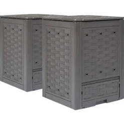 Trädgårdskompost 2-pack i brun plastrotting | Volym: 600 L | Storlek: 60x60x83 cm