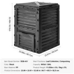 Trädgårdskompostbehållare, 80 gallons kapacitet, enkel installation,80 gallon