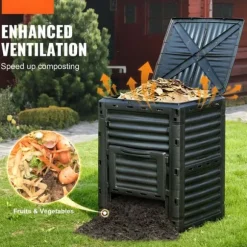 Trädgårdskompostbehållare 80 Gal, BPA-fri, stor kapacitet, utomhus, topplock, bottendörr, enkel montering, snabb bördig jord.