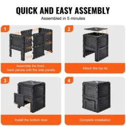 Trädgårdskompostbehållare 80 Gal, BPA-fri, stor kapacitet, utomhus, topplock, bottendörr, enkel montering, snabb bördig jord.