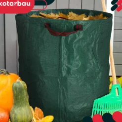 Trädgårdskorg för löv och gräs, rund, hopfällbar, 270 l, set om 2